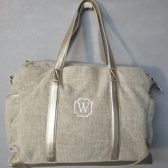 Pottery Barn Kid's Linen Classic Diaper Bag Trendy Linen Gold MSRP $199 - Picture 2 of 16